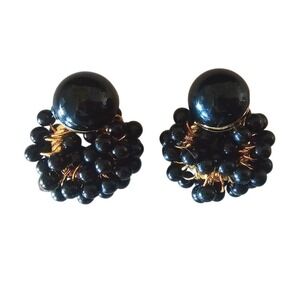 Vintage clip-on round‎ studs with dingle attachment black